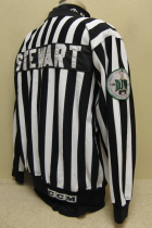 This jersey was worn for one season by Sioux City referee Chad Stewart. Has IHSHL 25 year and Dustin White Memorial patchs. NOB and made by CCM.